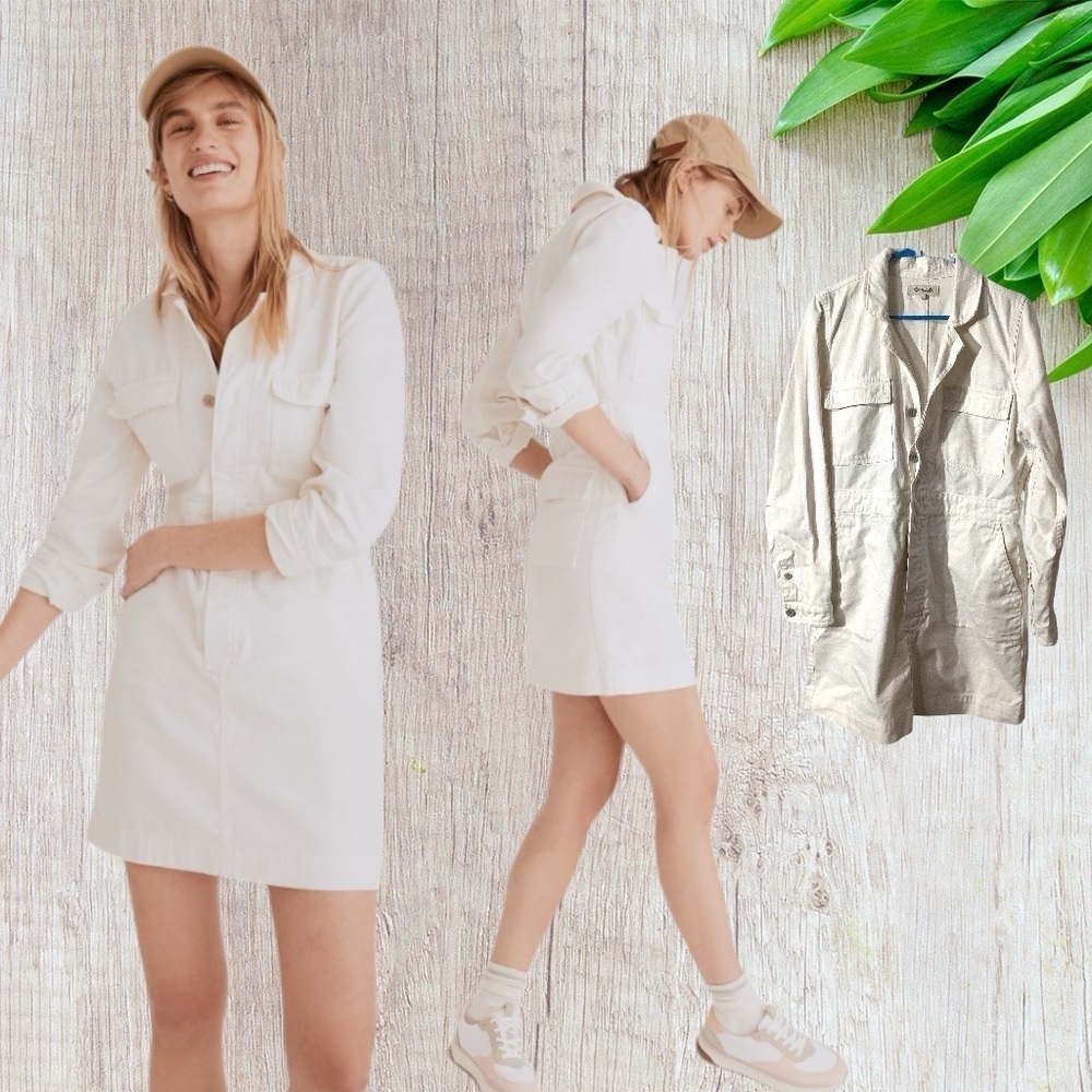 Madewell Cream Utility Shirt Dress - Sold Out Online! - Button Front (L)